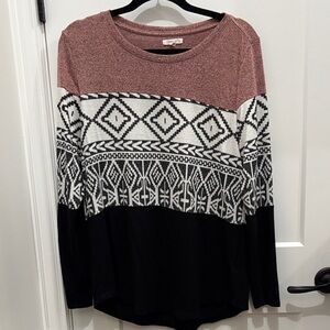 Maurices Pink, White & Black Aztec Colorblock Pullover